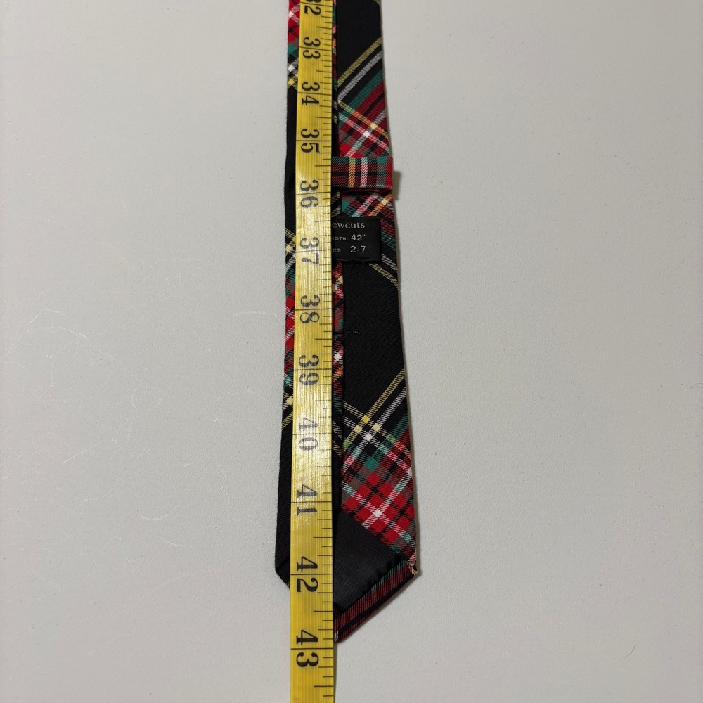 Crewcuts Boys Tartan Plaid Necktie Size 2-7 Black Red Preppy Holiday School Tie - Picture 6 of 9